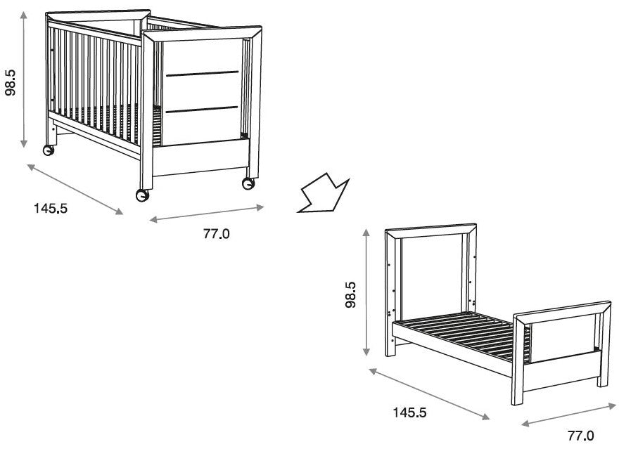 Dětská postýlka Trama INOVA 140 x 70 cm white - přestavitelná se zásuvkou a matrací