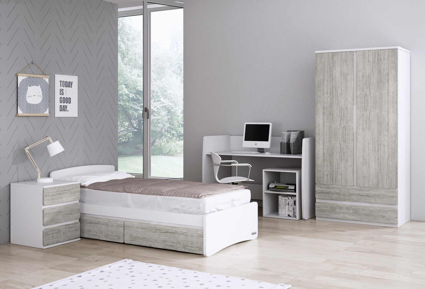 COMBI NEST - Dětská postýlka Trama bílá/roble castelo